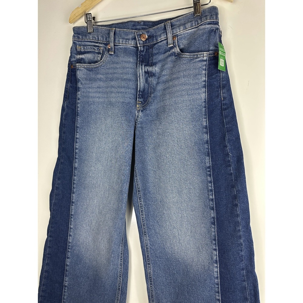 NWT GAP High Rise Stride Wide Leg Jeans 30 10R Colorblock Blue Denim Raw Hem - Picture 3 of 11